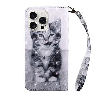 For iPhone 16 Pro Max Case Stand Pattern Printing Leather Phone Cover
