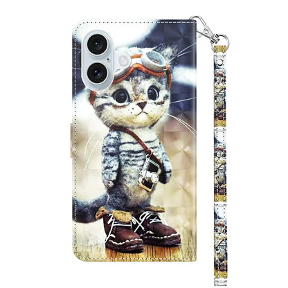 For iPhone 16 Case Stand Pattern Printing Leather Phone Cover