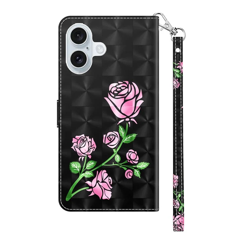 For iPhone 16 Case Stand Pattern Printing Leather Phone Cover