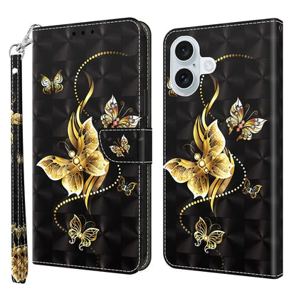 For iPhone 16 Case Stand Pattern Printing Leather Phone Cover