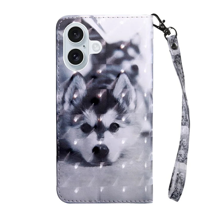 For iPhone 16 Case Stand Pattern Printing Leather Phone Cover