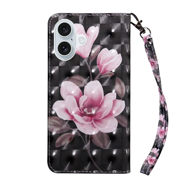 For iPhone 16 Case Stand Pattern Printing Leather Phone Cover