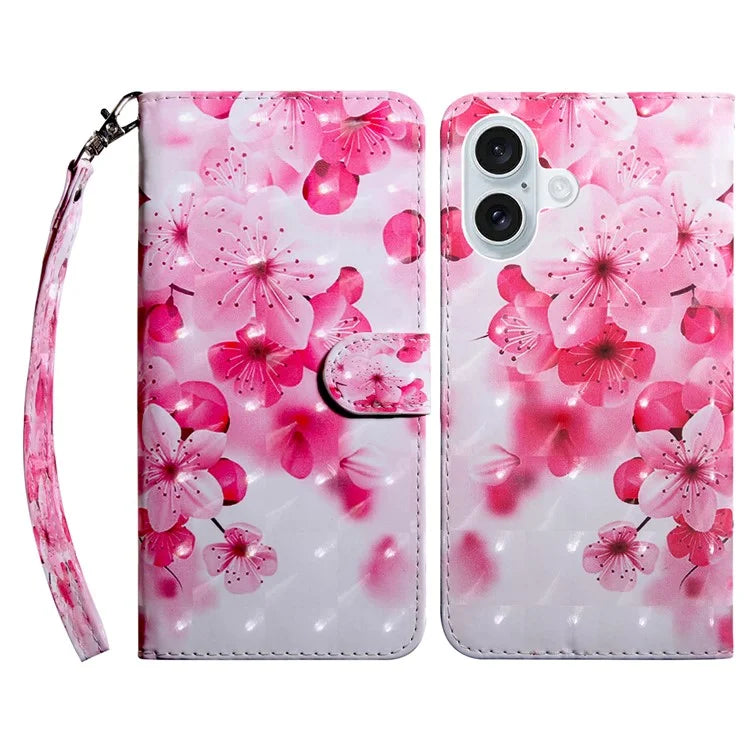 For iPhone 16 Case Stand Pattern Printing Leather Phone Cover