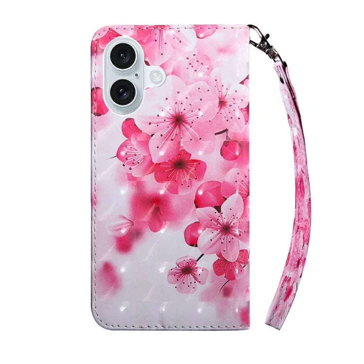 For iPhone 16 Case Stand Pattern Printing Leather Phone Cover