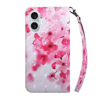 For iPhone 16 Case Stand Pattern Printing Leather Phone Cover