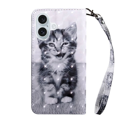 For iPhone 16 Case Stand Pattern Printing Leather Phone Cover