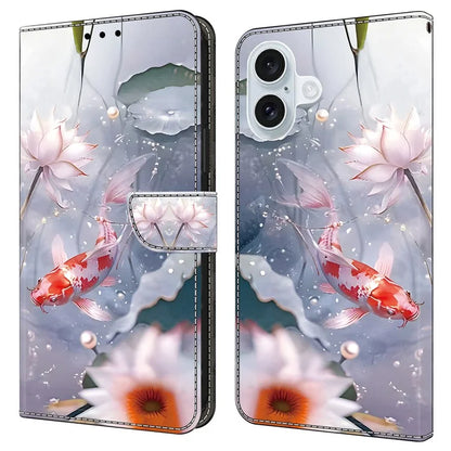 For iPhone 16 Case Pattern Printed Protective Leather Flip Phone Case