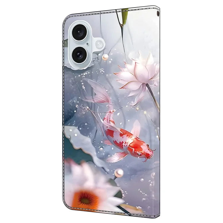 For iPhone 16 Case Pattern Printed Protective Leather Flip Phone Case