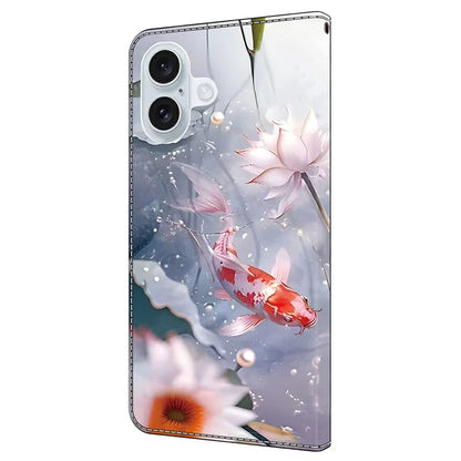 For iPhone 16 Case Pattern Printed Protective Leather Flip Phone Case