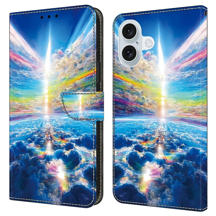 For iPhone 16 Case Pattern Printed Protective Leather Flip Phone Case