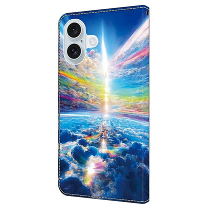 For iPhone 16 Case Pattern Printed Protective Leather Flip Phone Case