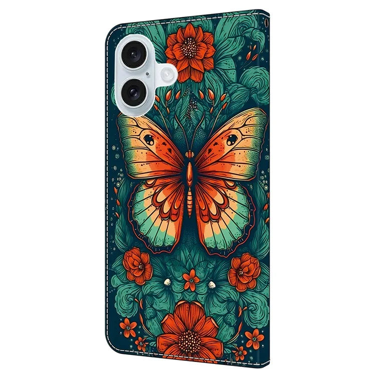 For iPhone 16 Case Pattern Printed Protective Leather Flip Phone Case