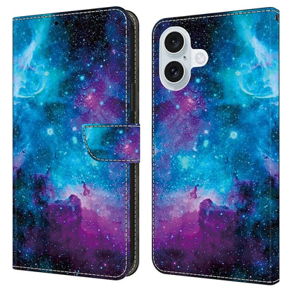 For iPhone 16 Case Pattern Printed Protective Leather Flip Phone Case