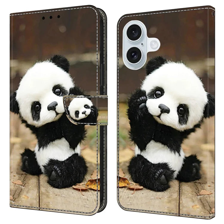 For iPhone 16 Case Pattern Printed Protective Leather Flip Phone Case