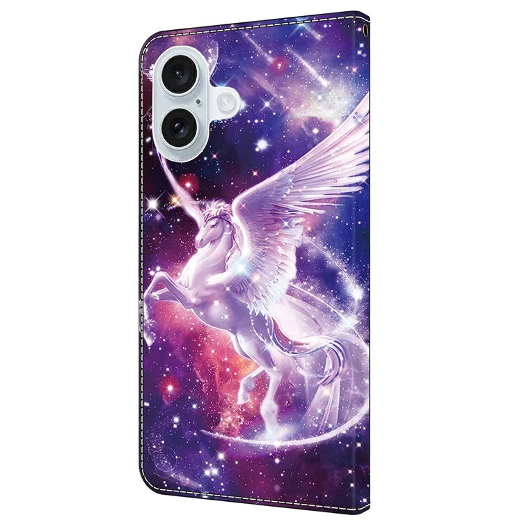 For iPhone 16 Case Pattern Printed Protective Leather Flip Phone Case