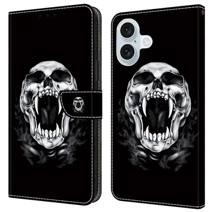 For iPhone 16 Case Pattern Printed Protective Leather Flip Phone Case