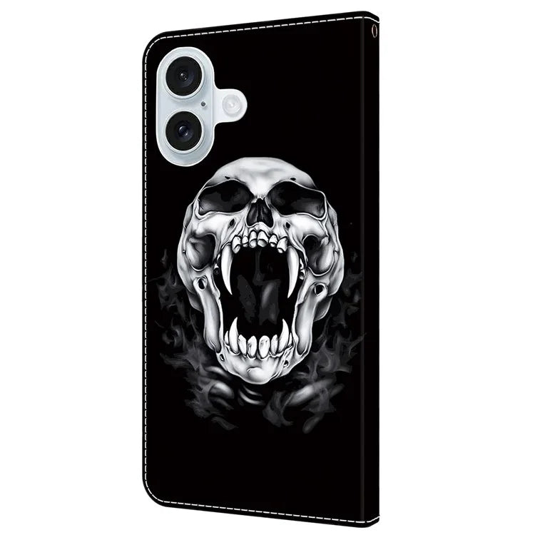 For iPhone 16 Case Pattern Printed Protective Leather Flip Phone Case