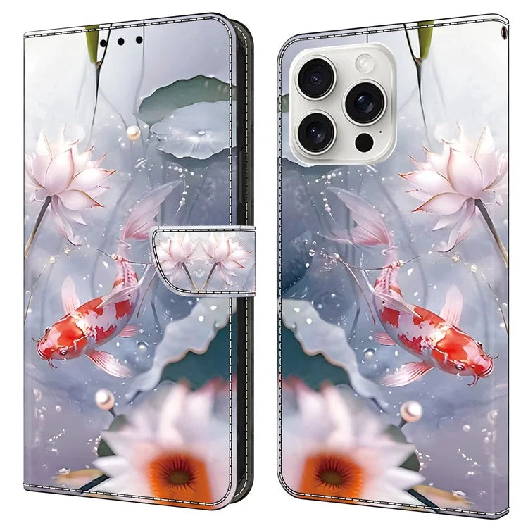 For iPhone 16 Pro Case Pattern Printed Protective Leather Flip Phone Case