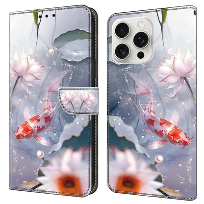 For iPhone 16 Pro Case Pattern Printed Protective Leather Flip Phone Case