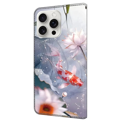 For iPhone 16 Pro Case Pattern Printed Protective Leather Flip Phone Case