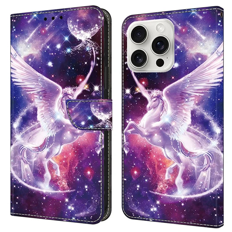 For iPhone 16 Pro Case Pattern Printed Protective Leather Flip Phone Case