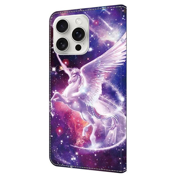 For iPhone 16 Pro Case Pattern Printed Protective Leather Flip Phone Case