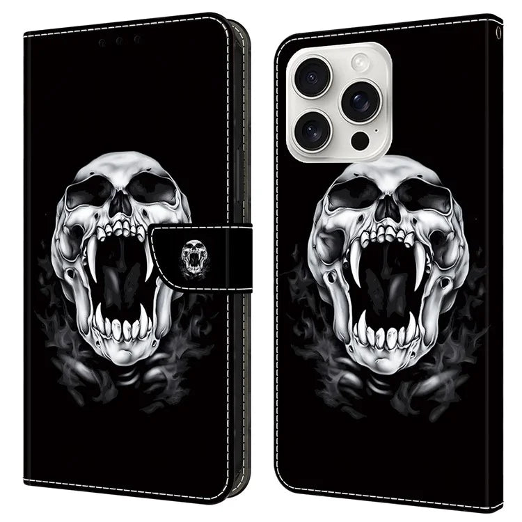For iPhone 16 Pro Case Pattern Printed Protective Leather Flip Phone Case