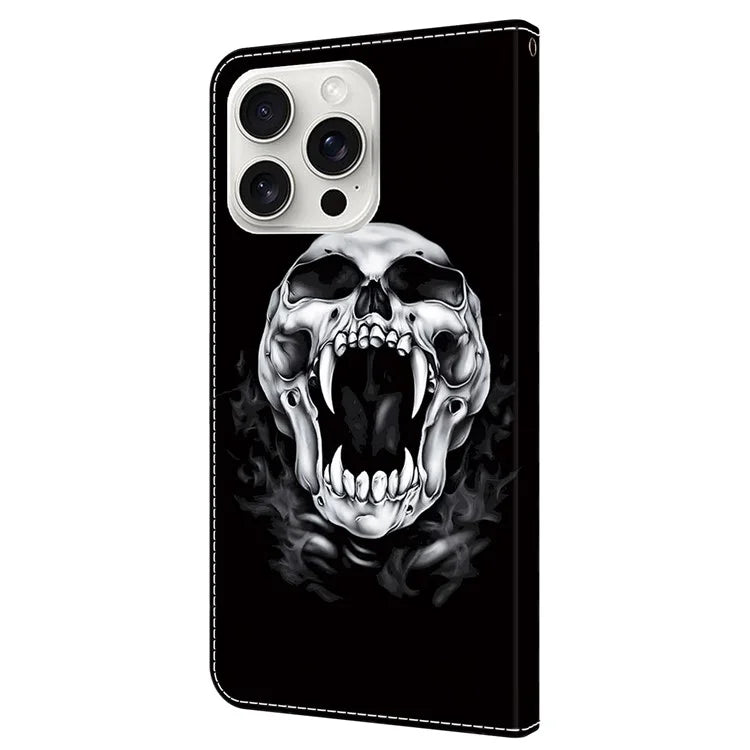 For iPhone 16 Pro Case Pattern Printed Protective Leather Flip Phone Case