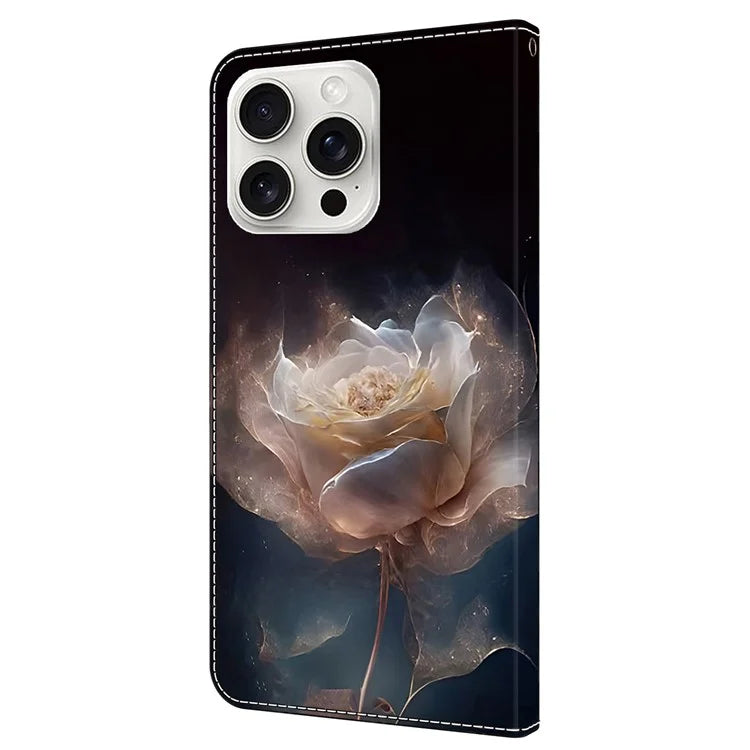 For iPhone 16 Pro Case Pattern Printed Protective Leather Flip Phone Case