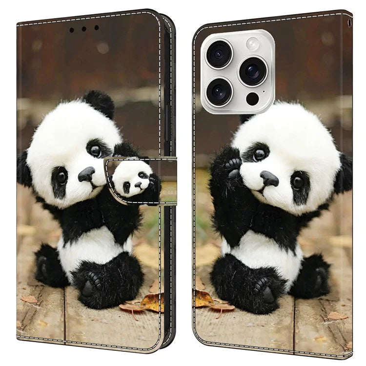 For iPhone 16 Pro Case Pattern Printed Protective Leather Flip Phone Case