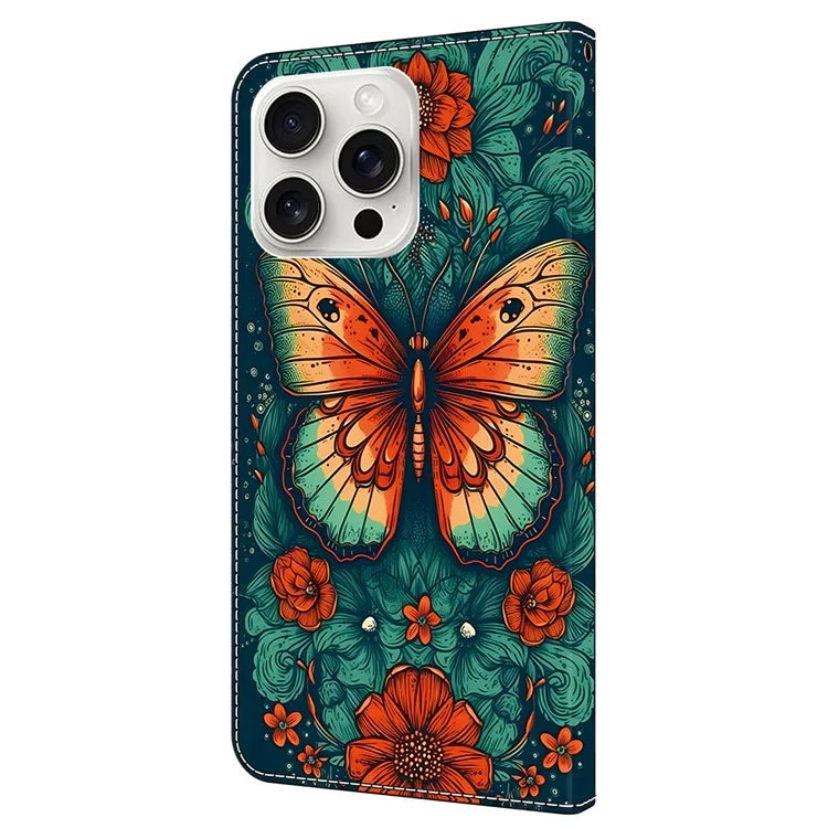 For iPhone 16 Pro Max Case Pattern Printed Protective Leather Flip Phone Case