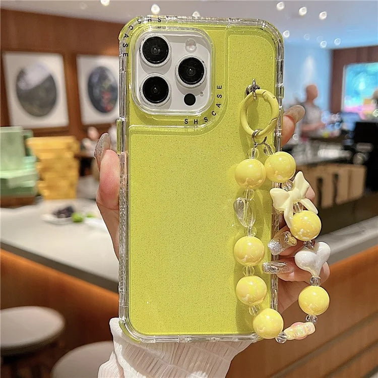 For iPhone 16 Pro Case Anti-Drop Glitter Design PC+TPU Phone Cover with Strap