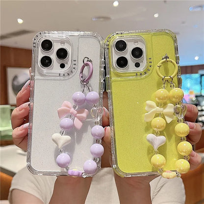 For iPhone 16 Pro Case Anti-Drop Glitter Design PC+TPU Phone Cover with Strap