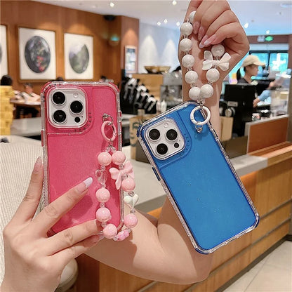 For iPhone 16 Pro Case Anti-Drop Glitter Design PC+TPU Phone Cover with Strap