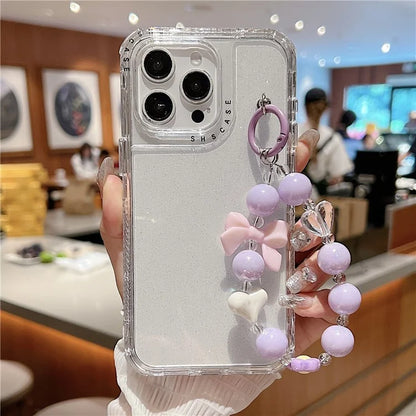 For iPhone 16 Pro Case Anti-Drop Glitter Design PC+TPU Phone Cover with Strap