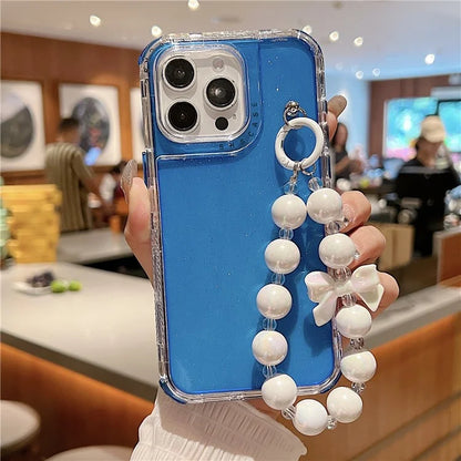 For iPhone 16 Pro Case Anti-Drop Glitter Design PC+TPU Phone Cover with Strap