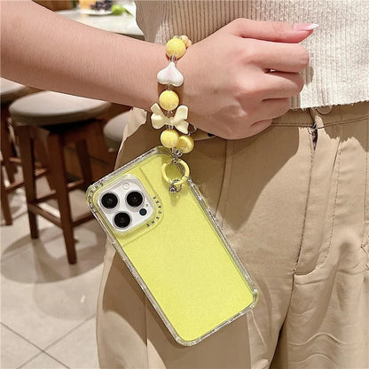 For iPhone 16 Pro Case Anti-Drop Glitter Design PC+TPU Phone Cover with Strap