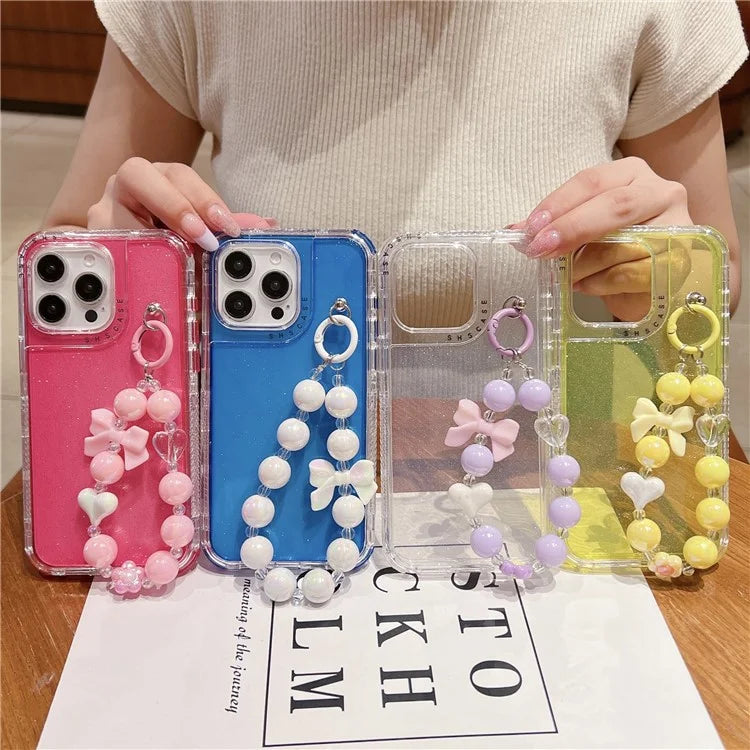 For iPhone 16 Pro Case Anti-Drop Glitter Design PC+TPU Phone Cover with Strap