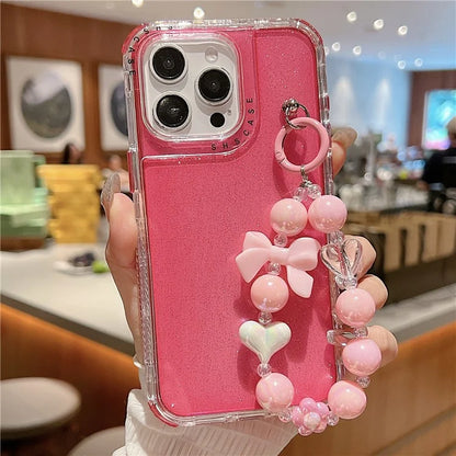 For iPhone 16 Pro Case Anti-Drop Glitter Design PC+TPU Phone Cover with Strap