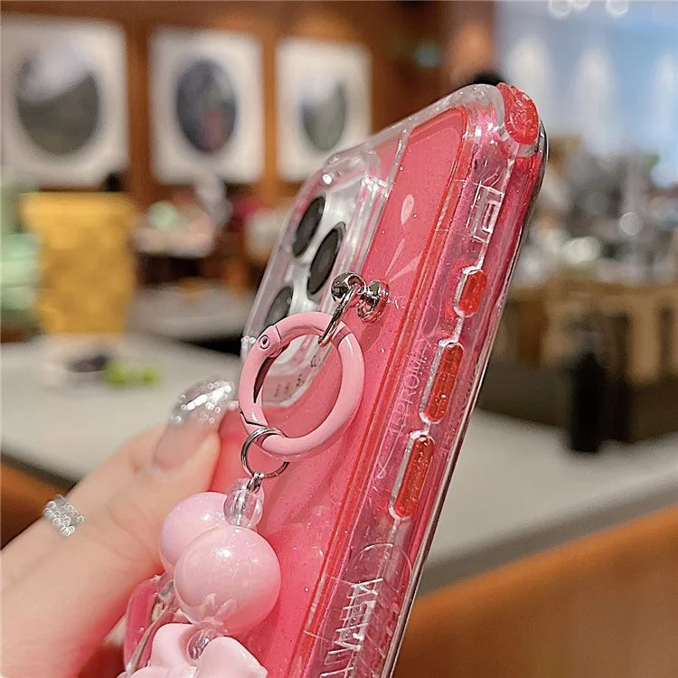 For iPhone 16 Pro Case Anti-Drop Glitter Design PC+TPU Phone Cover with Strap
