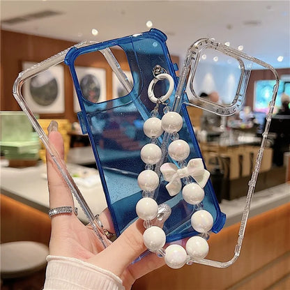 For iPhone 16 Pro Case Anti-Drop Glitter Design PC+TPU Phone Cover with Strap