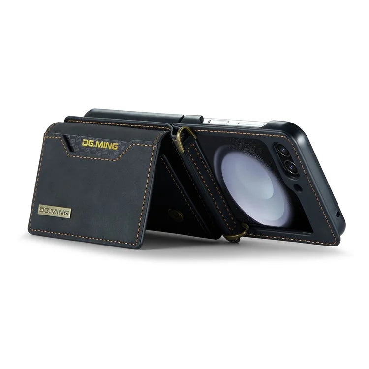 DG.MING M2 Series for Samsung Galaxy Z Flip6 5G Case PU+PC Phone Cover with Wallet, Strap