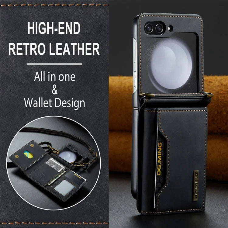 DG.MING M2 Series for Samsung Galaxy Z Flip6 5G Case PU+PC Phone Cover with Wallet, Strap