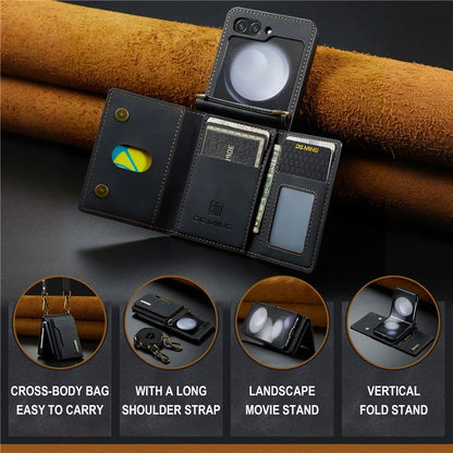 DG.MING M2 Series for Samsung Galaxy Z Flip6 5G Case PU+PC Phone Cover with Wallet, Strap