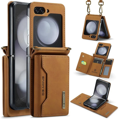 DG.MING M2 Series for Samsung Galaxy Z Flip6 5G Case PU+PC Phone Cover with Wallet, Strap