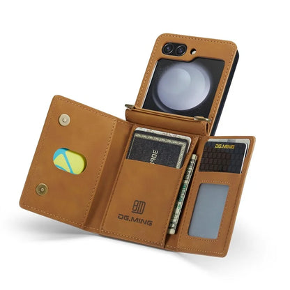 DG.MING M2 Series for Samsung Galaxy Z Flip6 5G Case PU+PC Phone Cover with Wallet, Strap
