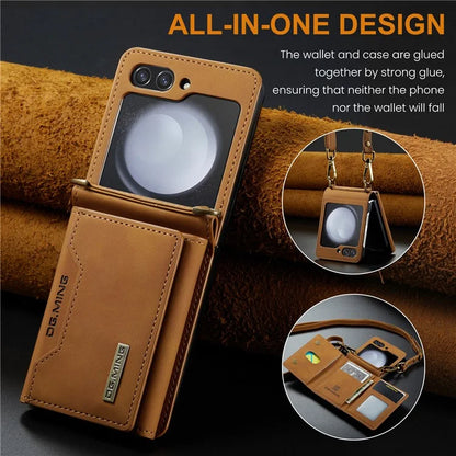 DG.MING M2 Series for Samsung Galaxy Z Flip6 5G Case PU+PC Phone Cover with Wallet, Strap
