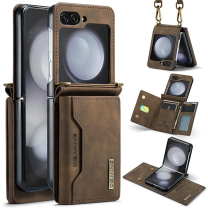 DG.MING M2 Series for Samsung Galaxy Z Flip6 5G Case PU+PC Phone Cover with Wallet, Strap