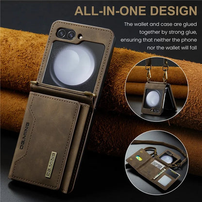 DG.MING M2 Series for Samsung Galaxy Z Flip6 5G Case PU+PC Phone Cover with Wallet, Strap