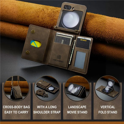 DG.MING M2 Series for Samsung Galaxy Z Flip6 5G Case PU+PC Phone Cover with Wallet, Strap